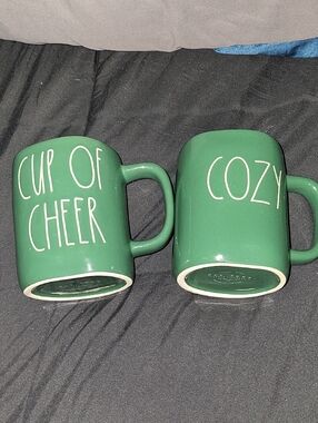 Rae Dunn Green 'Cup of Cheer' & 'Cozy' Ceramic Mug Set